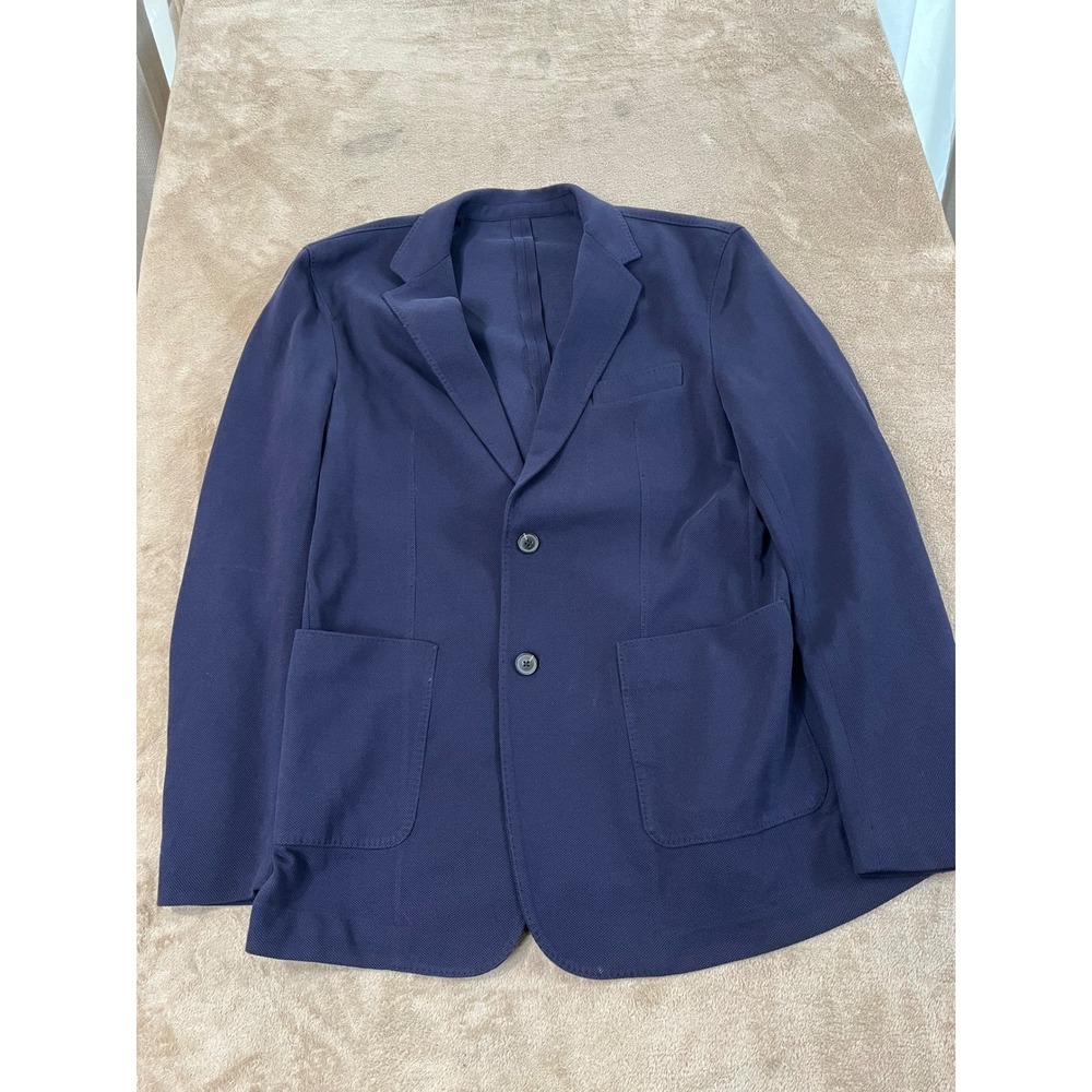 Quince Knit Blazer Men's Size Large Navy Blue 2 buttons Preppy Weddings Partys